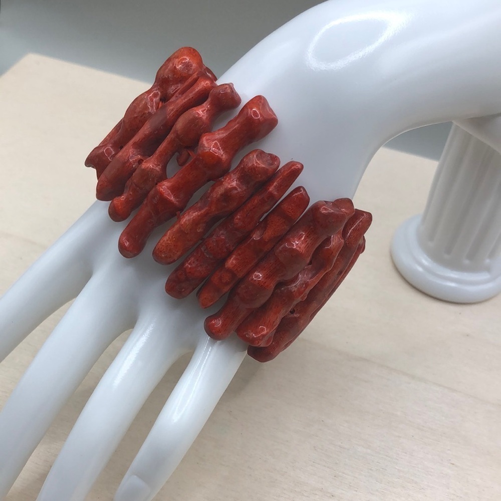 Red Coral Branch Wide Bracelet Boho Beach Statement Pop of Color